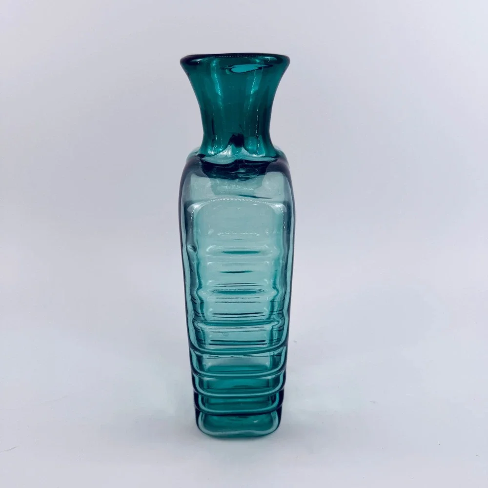 Blenko 9109 Antique Green Glass Vase by Hank Adams with Original Big B Sticker
